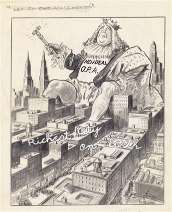 (CARTOONS / NEW YORK / POLITICS.) BURRIS JENKINS, JR. Group of 4 cartoons treating issues relating to New York City